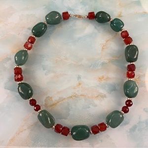 NEIMAN MARCUS Genuine Stone Bead Statement Chunky Choker Necklace